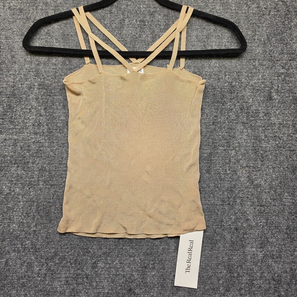 Vintage Armani Collezioni Italy Nude Beige Viscose Cross Strap Knit Tank Top 38